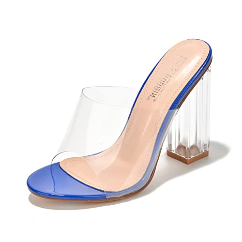 Image of Cape Robbin Fusion Chunky Block High Heels for Women, Transparent Booties for Women