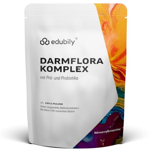 edubily® Darmflora Komplex - Resistentes Dextrin mit Biotin & 7 Bakterien-Kulturen. L. plantarum, L. reuteri, S. thermophilus, B. lactis, B. longum, B. infantis & B. adolescentis (250 g)