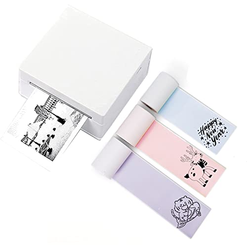 M02 Sticker Printer Machine - 2" Mini Photo Printer With 3 Roll Sticker Paper Pink,Blue,Lavender - Thermal Mini Printer For Pad&Phone, Hd Sticker Maker Machine Printer For Diy,Memo,List,Photo,White #TOP6