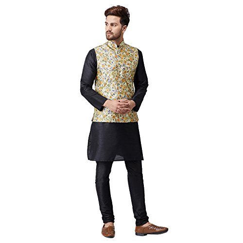 Image of SOJANYA (Since 1958, Men's Silk Blend Grey Kurta Pyjama & Silk Blend Jacket Combo