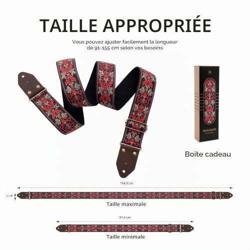 Nefelibata Sangle de guitare, sangles de guitare en coton brodé Jacquard avec extrémités en cuir Crazy Horse pour basse, électrique et acoustique, meilleurs cadeaux pour les enfants, les guitaristes – vue 6