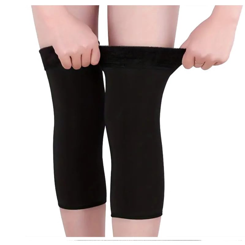 Khillayox Socks for Women - Nude Warm Knee Pads for Cycling - Thick Fur Lined Winter Protection - Comfortable Knee Warmers for Cold Weather Riding - Durable & Cozy Knee Pads (Black -2pc.) 2