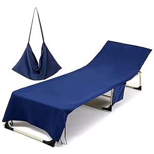 Morbuy Beschermhoes voor tuinstoel - Frottee ligbedovertrek tuin microvezel zonnebankhanddoek met 3 zakken, effen handdoeken voor zwembaden, stranden, tuinhotels (75x215cm, Donkerblauw)