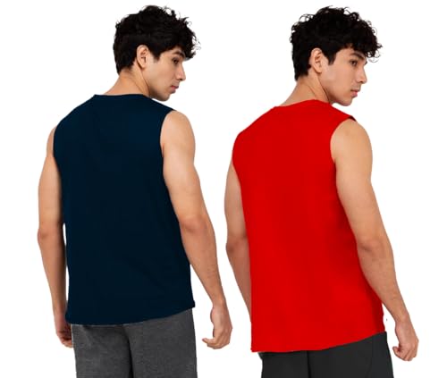 Image of Solid Sleeveless Cotton Regular Fit Mens Stylish Top Tanks Vest T-Shirt (Combo Pack of 2)