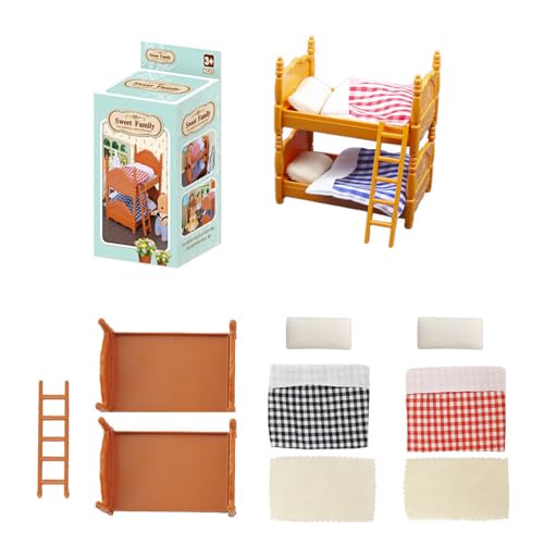 Montesy Miniatur-Puppenhäuser-Zubehör, Doppelbett-Möbel, Etagenbett-Dekorationen, Ornament für Miniatur-Puppenhäuser-Kits Montesy Miniatur-Puppenhäuser-Zubehör, Doppelbett-Möbel, Etagenbett-Dekorationen, Ornament für Miniatur-Puppenhäuser-Kits