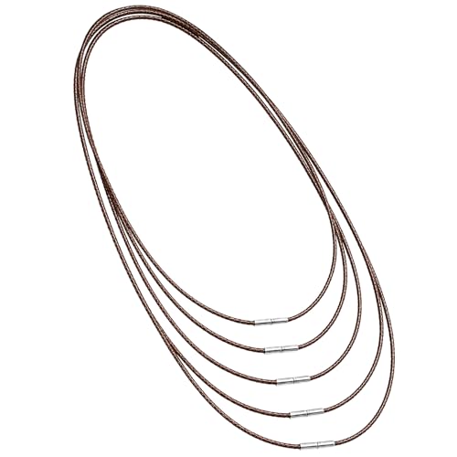 YAWYO Lot de 5 Cordons de Collier en Cuir Marron avec Fermoir, 45cm 50cm 55cm 60cm 70cm, Fil de Cuir 1,5mm pour Création de Bijoux DIY Homme et Femme