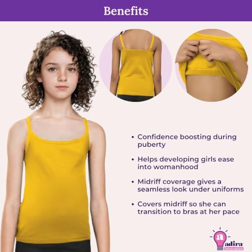 Image of Adira | Cotton Camisole for Beginners | Beginners Cami for Puberty | Flat Padding for Nipple Coverage | Confidence for School & Home | Soft Stretchy Cotton | Pack of 3