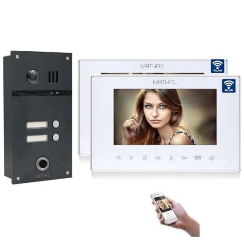 MATHFEL WLAN 2 Familienhaus Video Türsprechanlage mit Fingerprint, 2x 7'' Monitor, Touchscreen Full HD 170 Grad Kamera– Außenstation in Anthrazit