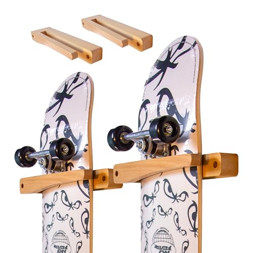 Tapeera 2-Pack Vertical Wooden Skateboard Wall Mount - Display Rack & Storage Hanger for Standard Decks Premium Wood Home Dcor