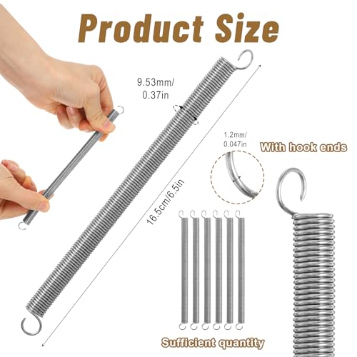 6 Stück Zugfedern mit Haken,Edelstahl Zugfeder,Doppelhaken Spannfeder,Zugfedern mit Haken 165mm Freie Länge,Multifunktional Stahlfeder,für Zelt Wohnwagen Sonnensegel Trampolin Befestigungs Zugfeder