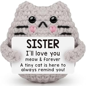 Positive Crochet Cat Emotional Inspirational Support Birthday Gifts for Sister,Handmade Knitted Cat for Women Coworker Friend Student Birthday Christmas Support Small Gifts