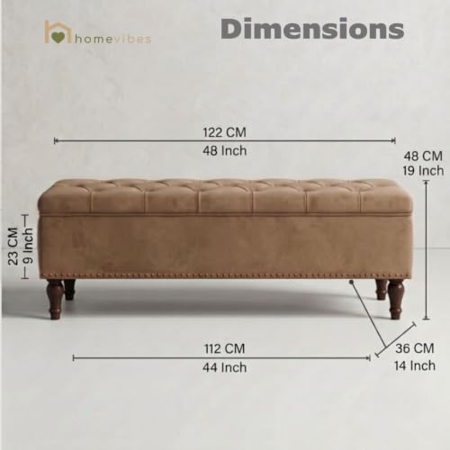 Image of Velum 3 Seater Sofa for Living Room & Office | Premium Fabric Upholstery | Solid Wood Frame | Comfortable Seating | 3 Years Warranty (Light Brown, Storage Ottoman)