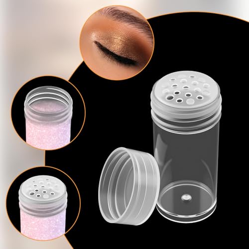 10PCS 10ML Clear Mini Baby Powder Container Travel Size, 2X1'' Mini Seasoning Bottles & Travel Powders Container With 13 Holes Sifter and Lids for Glitter Powder/Eye Shadow3