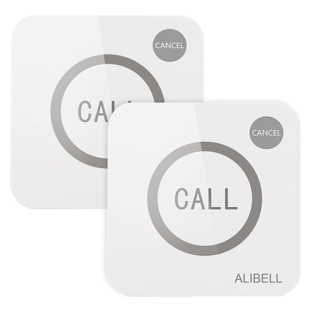 ALIBELL Panic Call Button Remote Alarm Remote Strobe Siren Alarm Emergency Panic Button for Home/Shop/Factory/School 2-Pack Call Buttons