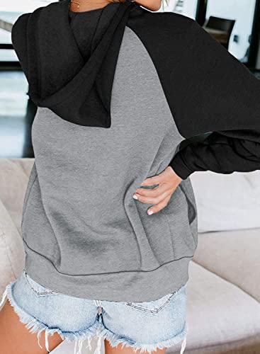 Infitty Women's Casual Color Block Long Sleeve Zip Up Hooded Sweatshirt Lightweight Hoodies Jacket With Pocket Black S #TOP3