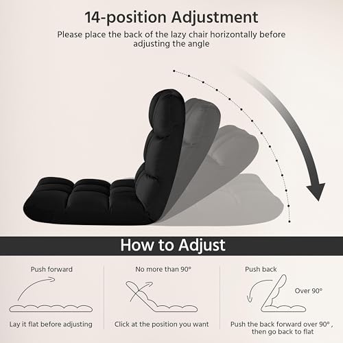 Image of Yaheetech Adjustable Floor Chair with Back Support, Foldable Thick Padded Seat for Meditation&Gaming on Floor, Space Saving Lazy Lounger for Bedroom Dorm, Black
