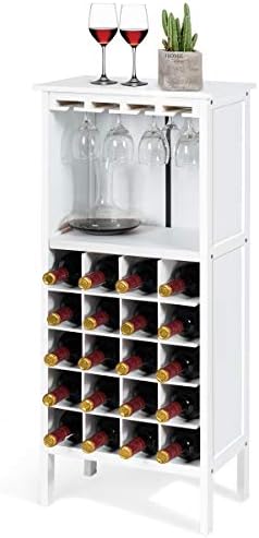 TANGZON 20-Bottle Wine Cabinet, Wooden Bar Cabinet with Glass Holders & Open Shelf, Freestanding Drinks Wine Storage Display Organiser for Home, Kitchen, Cellar and Pantry (White)