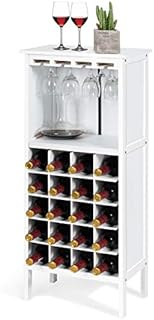 TANGZON 20-Bottle Wine Cabinet, Wooden Bar Cabinet with Glass Holders & Open Shelf, Freestanding Drinks Wine Storage Display Organiser for Home, Kitchen, Cellar and Pantry (White)