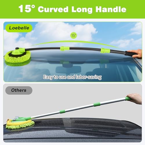 Loebelle Car Wash Brush Kit with 15° Curved Long Handle, Car Cleaning Kit with 2 Replaceable Car Washing Mop, Wash Sponge, Mitt, Towel, Tire Brush, Cleaning Tools for Cars RV SUV Truck (Green) by Loebelle - Image 8