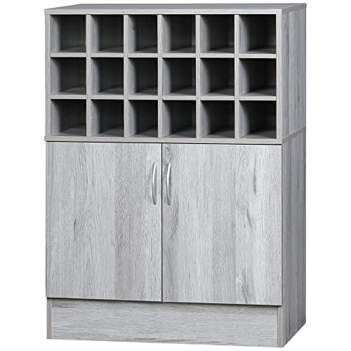 HOMCOM Meuble de Rangement Bouteilles Porte-Bouteilles Buffet de Cuisine avec casier à vin Armoire de Bar avec étagère réglable - 70 x 40 x 98 cm - Gris