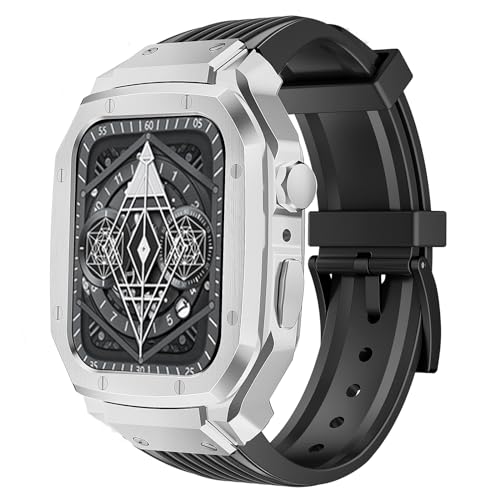 WADEFO �Ή� Apple Watch �o���h �P�[�X ��̌^ Series 9/8/7/SE3/SE2/SE/6/5/4 �A�b�v���E�H�b�` �o���h �����f�ސ� �ϏՌ� �j���ʗp �����ӃE�H�b�`�o���h(44mm/45mm,�V���o�[+�u���[)