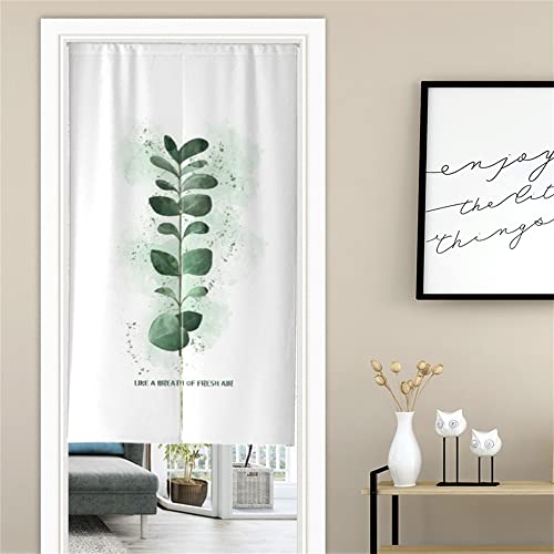 Surwin Cortina de Puerta Japonesa Noren, Estilo Japonés Cortina de Puerta Interior Tela Tapiz Cortina de Partición para Hogar Habitación Cocina Tienda (75x150cm,Eucalipto)