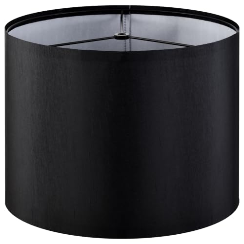 GO&SO Large Black Lamp Shade Drum,16"×16"×10" Spider Silk Lampshade Replac