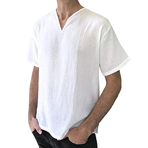 T-shirt vintage col en V homme blanc oversize XXXXL