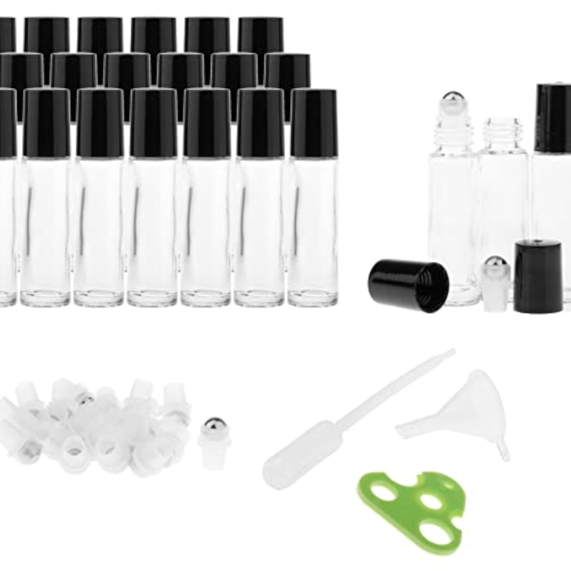 24 Pcs 10ml Clear Essential Oil Roller Bottles Set