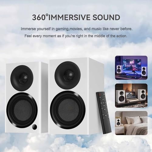 Image of BS4 Bluetooth Bookshelf Speakers, 120 Powered Active Speaker 4 Inch Woofer, HiFi Speakers with aptX Bluetooth USB, for Home, Studio, Gaming, Set of 2, White