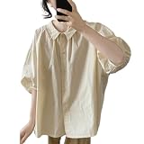 [MaadeaNoeTe] シャツ レディース トップス 丸首 半袖 ブラウス 不規則 ゆったり 無地 着瘦せ オフィス 体型カバー カジュアル シンプル 快適 大人スタイル 通勤 普段着 オフィス 春 夏