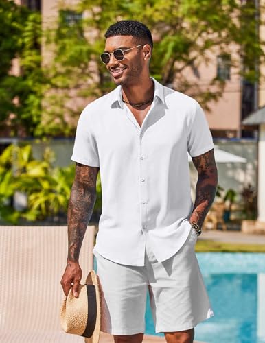 COOFANDY Mens Button Down Shirts Short Sleeve Casual Shirt Summer Beach Wedding Shirts4