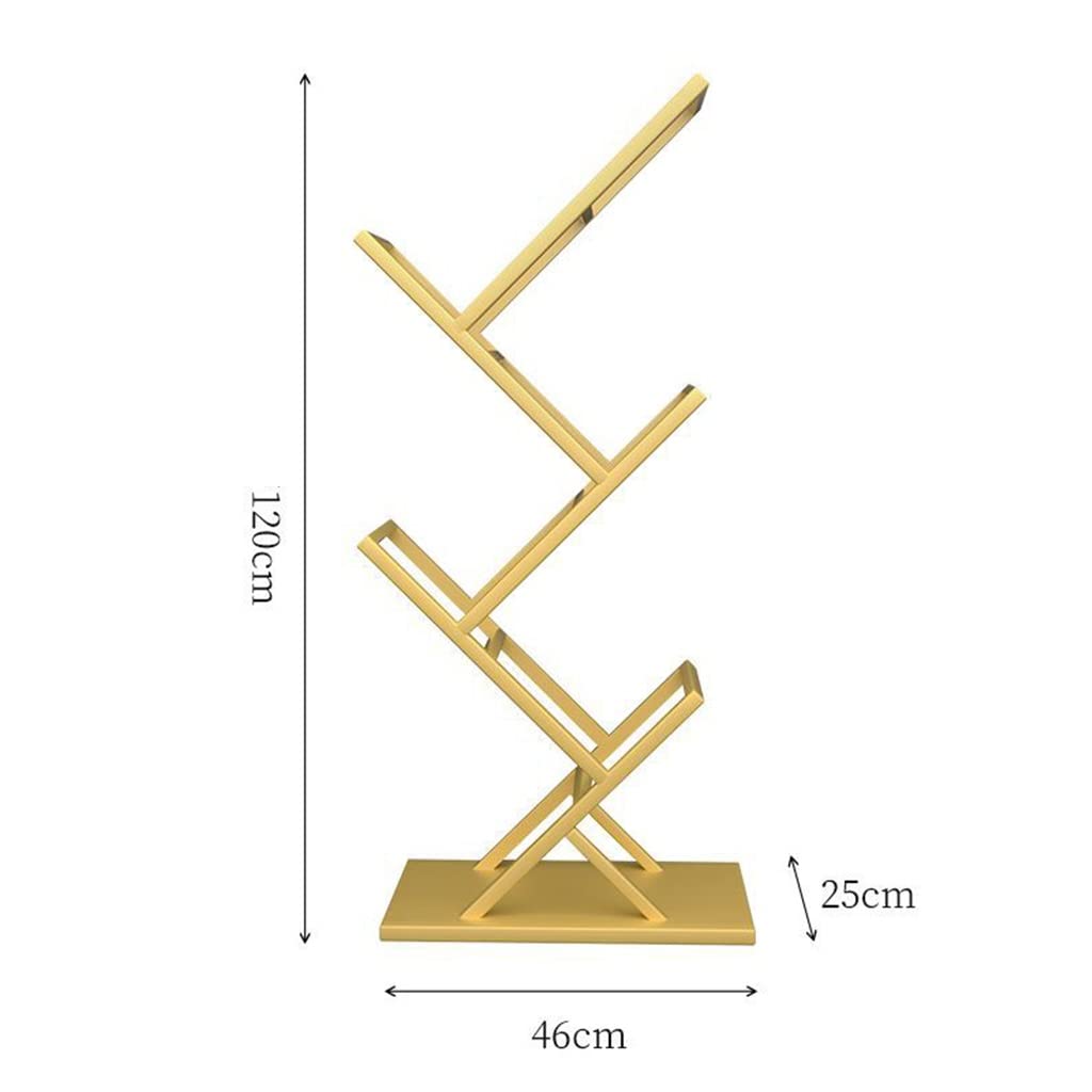 Librería de pie para árbol, estantería de Metal, estantería Abierta con estantes de Almacenamiento, gabinete de Esquina para Sala de Estar, Estudio y Oficina (Dorado)