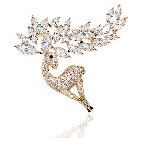 JIBSA Deer Brooch Pin Cubic Zirconia Setting 14k Gold Filled Jewelry for Women Animal Lovers Cover