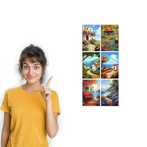 Image of SiddArtify Coastal Cottage Wall Art Prints Set - Scenic Seascape Poster Decor for Living Room Bedroom Office - Set of 2-4x6 Inch - Board (Pack of 6) - Sticker (Pack of 6)