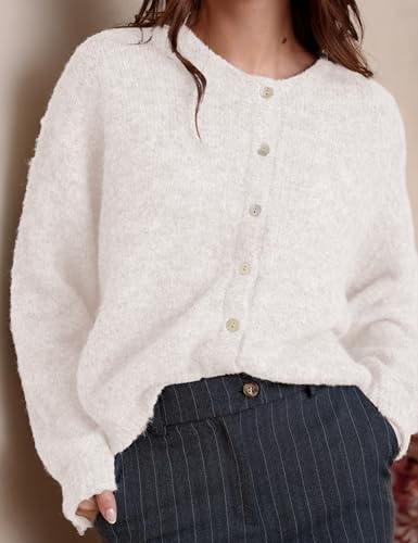 Image of Ynhonra Womens Cardigan Sweater Front Button Loose Y2k Long Sleeve Crewneck | Lightweight Knit Ribbed Hem
