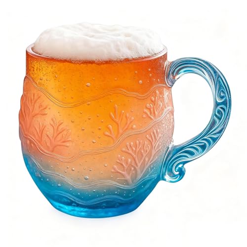 Dayysiuy Taza de Café de Vidrio | 350ml Asa Cómoda,Tazas de Café Novedosas de Vidrio de Mar,Para Agua Leche Refresco Hogar Oficina Adultos Fiesta De Cumpleaños