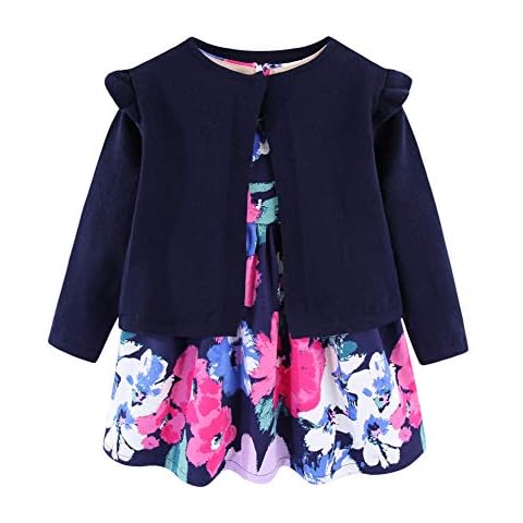 LittleSpring Little Girls Floral Jumper Dress and Knitted Cardigan Clothes Set - - 5 Years Cover