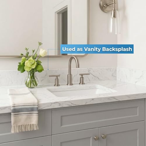 Image of Bathroom Vanity Sink Backsplash /Sidesplash (Engineered Carrara Marble, 4 inch x 42 inch)