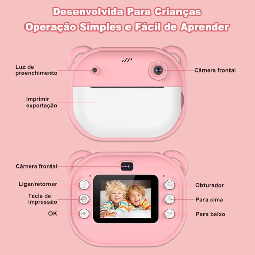 Câmera Fotográfica Infantil, Máquina Fotográfica Instantanea Portátil, 20MP 1080P HD Câmera de Vídeo