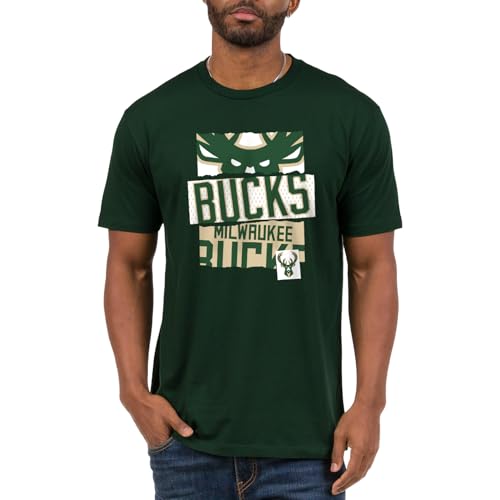 Junk Food NBA - Milwaukee Bucks Ripped Logos Adult SS T-Shirt Forest Green