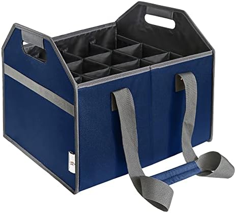 TheBarsentials 12 Bottle Wine Carrier Collapsible Reusable with Strap for Liquor Champagne Beer Glasses Storage Shopping Travel (Navy Blue)