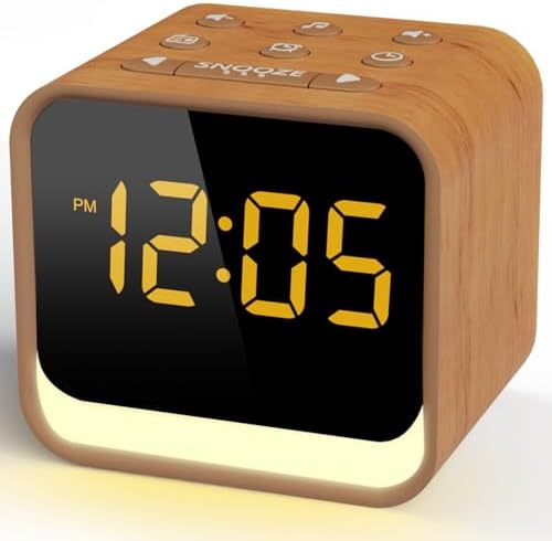 REACHER Digital Alarm Clock Radio for Bedrooms with Sleep Sound Machine, 7 Color Night Light, 0-100% Dimmer, Snooze, FM Radio with Auto-Off Timer for Bedside