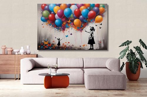 Fille avec Ballon Toile Graffiti Poétique Peinture Street Art Émouvante 50x70
