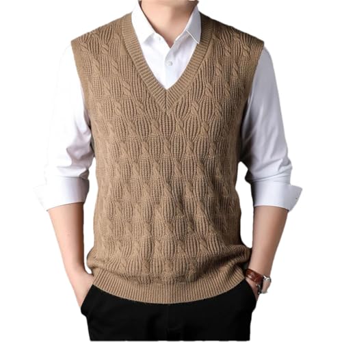 Men Winter Business All Match Thick Knitted Solid V Neck Sleeveless Loose Pullover Sweater Vest