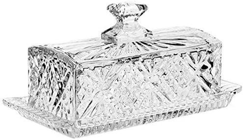 STOBAZA Crystal Glass Butter Dish with Lid 1 Set Classic Butter Keeper for Countertop European Covered Butter Tray with Lid, Kitchen Accessory, Dishwasher Safe, 8.14X3.93X3.54inch