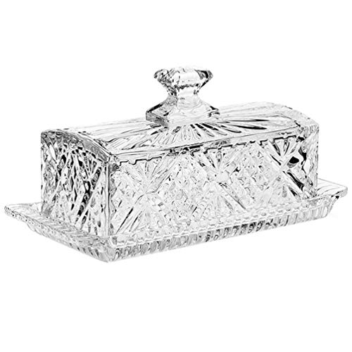 Stobaza Crystal Glass Butter Dish With Lid 1 Set Classic Butter Keeper For Countertop European Covered Butter Tray With Lid, Kitchen Accessory, Dishwasher Safe, 8.14X3.93X3.54Inch #TOP1
