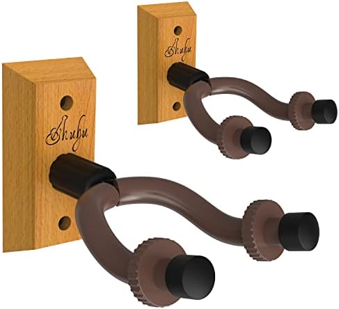 Ohuhu Guitar Wall Mount Hanger: 2-Pack Rotatable Hardwood Guitar Hangers with Screws - Adjustable Stopper Guitar Mount Hook Holder Stand for Ukulele Bass Electric Acoustic Guitar Banjo Mandolin