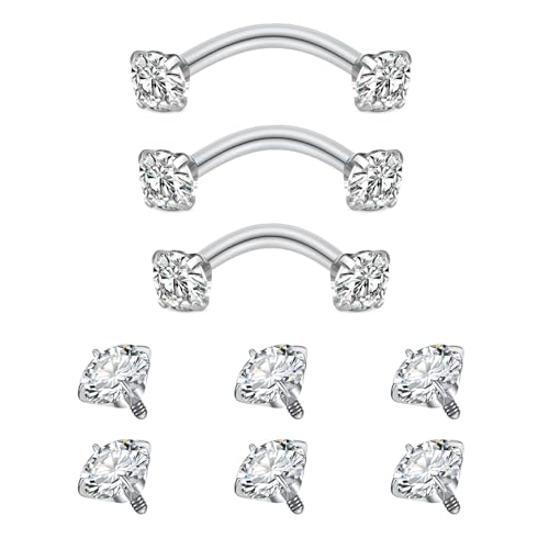 Longita 16G Stainless Steel Curved Barbell - Size-Trial Freedom (6mm/8mm/10mm) Eyebrow Piercing Jewellery for Rook/Daith/Helix/Snug & Vertical Labret