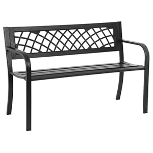 Garden Bench Anti-Rust Metal Patio Park Benches Waterproof Outdoor Cast-Iron Bench with Mesh Pattern Plastic Backrest Armrests,Black